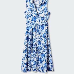 Floral Blue and White Sleeveless Dress